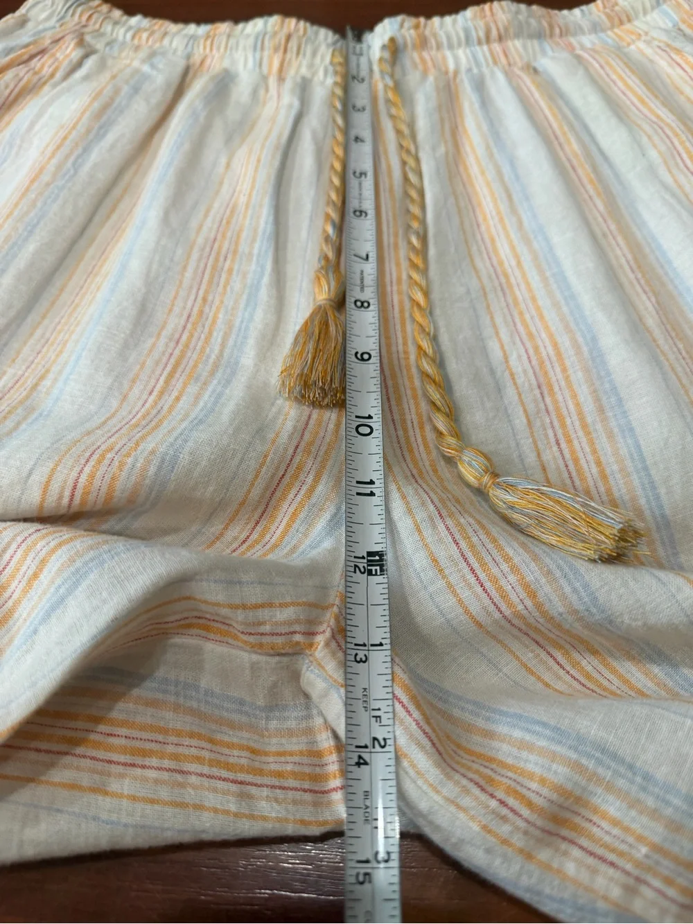 For Cynthia Palazzo Beach Pants Womens Sz L Linen Blend Wide Leg Cream Stripped